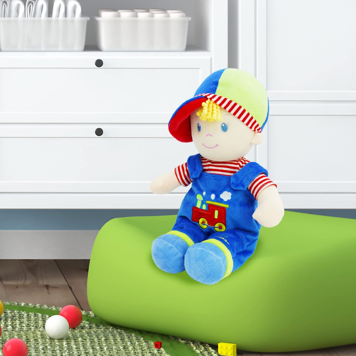 June Garden 13.5" Soft Dolly Ben - Stuffed Soft Baby Boy Doll for Birth and Up - Blue Outfit