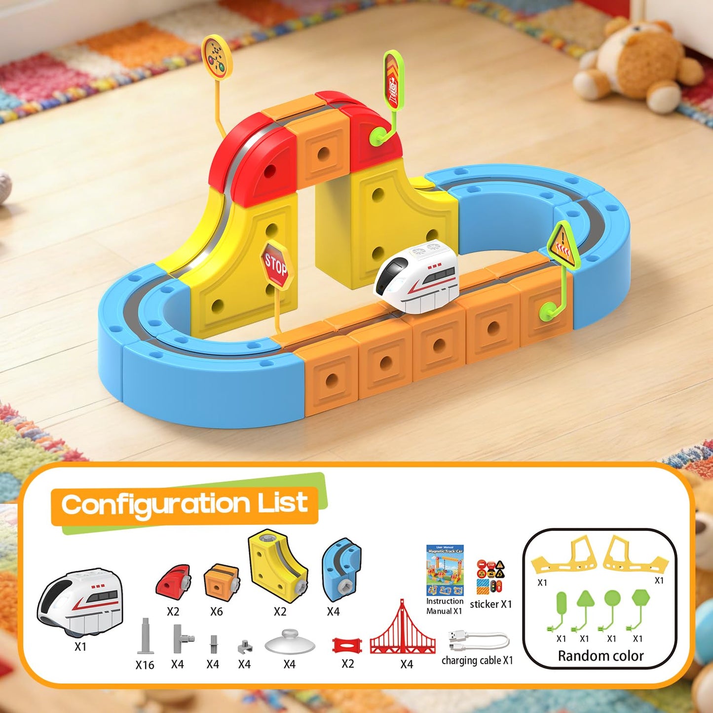 Electric Train Set for Kids, 62PCS Infinity Race Track Blocks Toys with Magnetic Train, Cube Tracks Train Toys for Toddlers Ages 3-8, Magic Tracks Car Toys for Kids 3 4 5 6 7 8 Years Old.