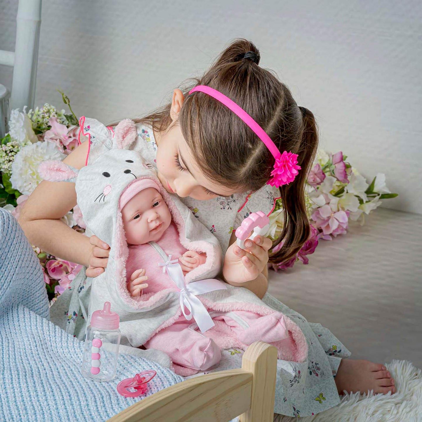 JC Toys - La Newborn Nursery | 8 Piece Bunting Soft Body Baby Doll Gift Set | 15.5" Life-Like Soft and Posable Newborn Doll with Accessories | Pink Bunny| Ages 2+ (18789)