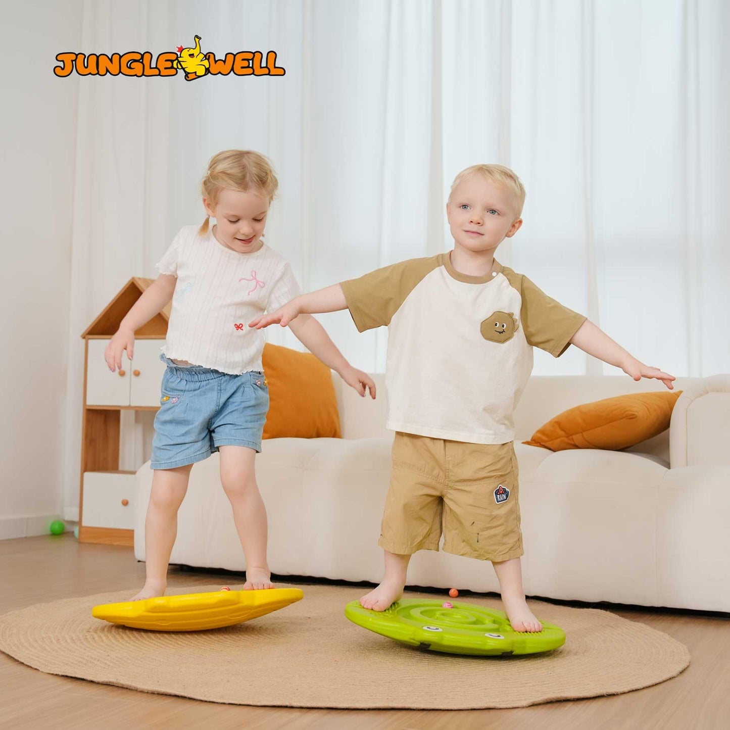 JUNGLE WELL Wobble Balance Board for Kids – Yellow Frog Design with Maze Track & Balls | Dual-Sided Sensory Rocker Board | Non-Slip Tactile Surface | Supports Up to 200lbs | Perfect for Toddlers & Parent-Child Play
