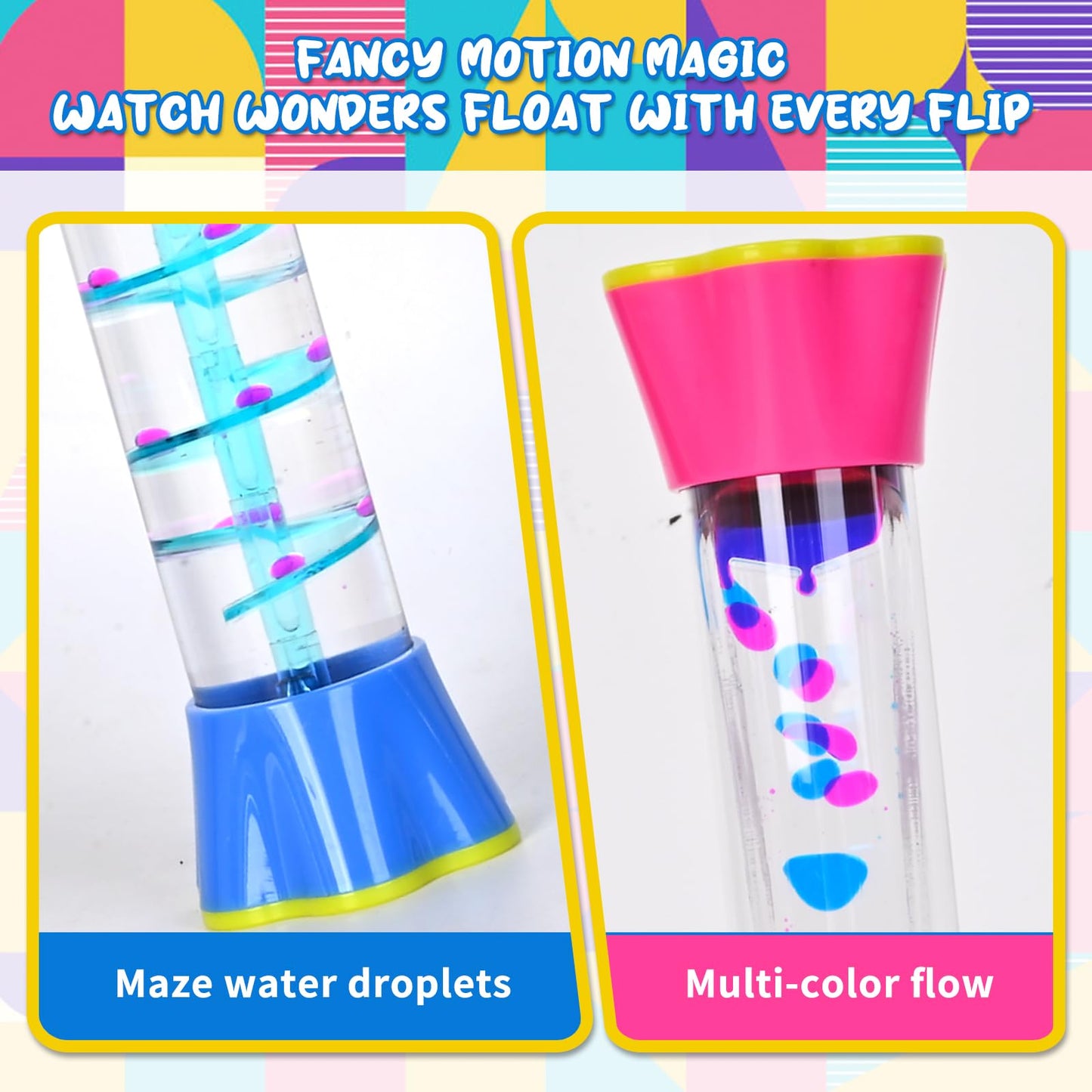FKYTION Cool Tubes Toy Liquid Motion Bubbler 4-Pack, Colorful Sensory Toys, Classroom Learning & Time Management, Home or School Desktop Toys