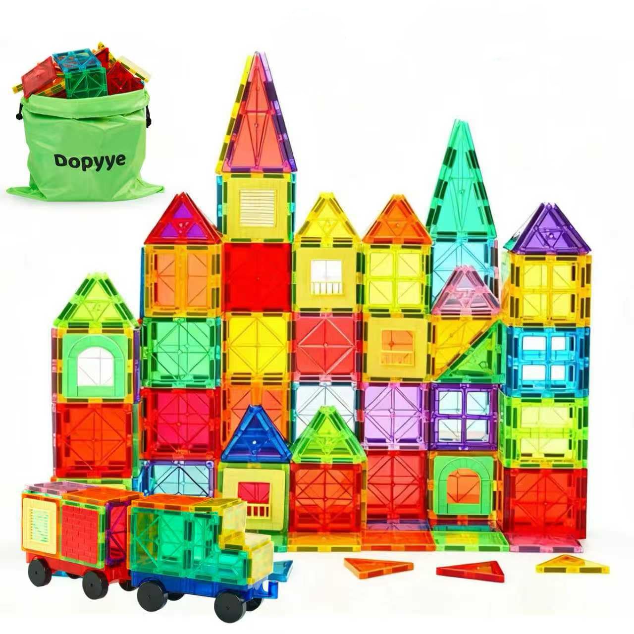 Dopyye Magnetic Building Tiles for Kids, 100 PCS Magnetic Blocks with Storage Bag, Magnet Tiles STEM Educational Stacking Toys Gift for Toddler Ages 3 4 5 6 7 8 9