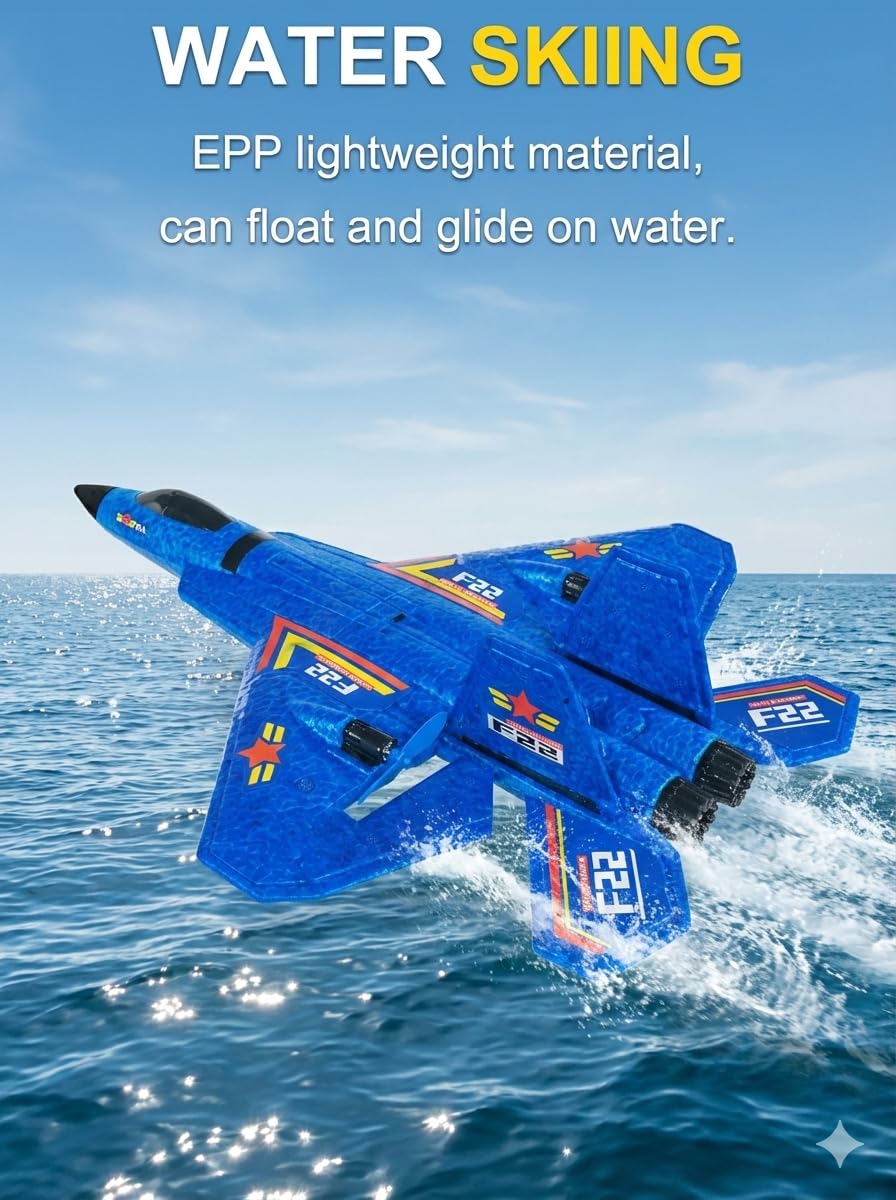 ANTSIR Remote Control Plane F-22 Raptor, 2.4GHz Durable Foam Rc Airplane with Smart Gyro/LED Lights/3 Rechargeable Batteries, RC Jet Glider Toy Gift for Kids Boys Girls 8-16 Year Old (Blue)