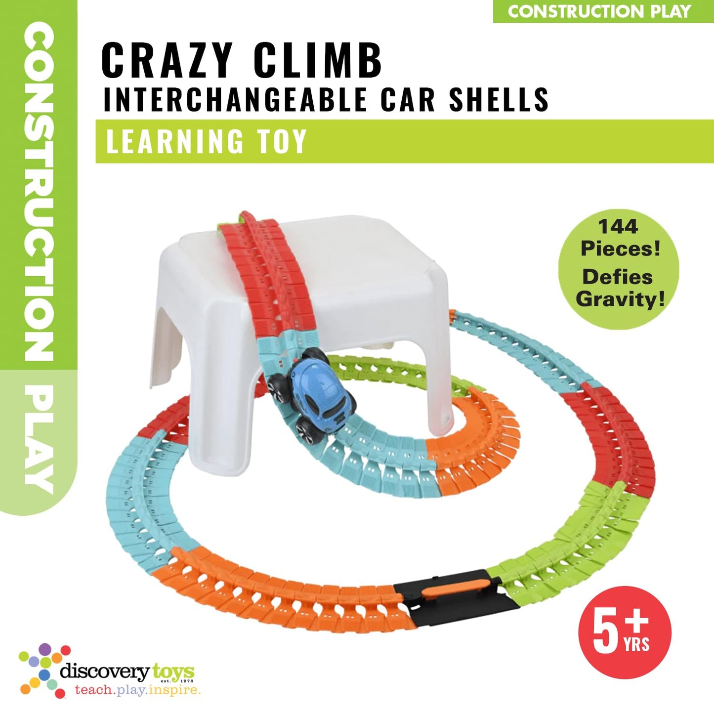 Discovery Toys – Crazy Climb Track | Car Track Set with LED Light-Up Race Car | Interchangeable Car Shells | Multicolor Flexible Changeable Track | Custom Racetrack Toy | 5+ yrs