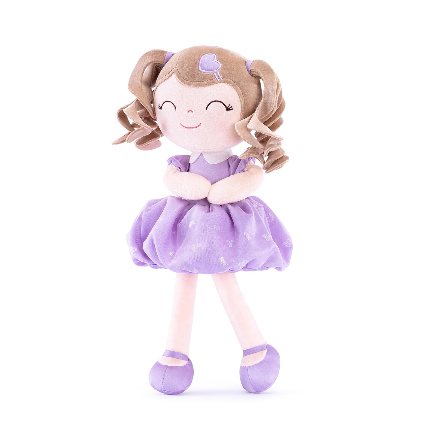 Gloveleya Baby Doll Gifts Plush Curly Girl Toys with Love Purple Light Skin