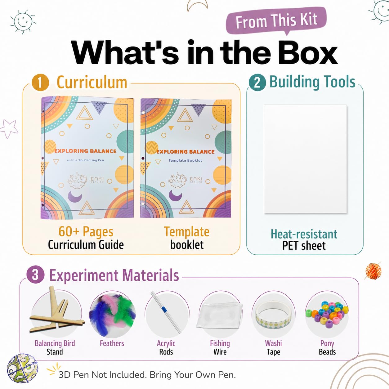 Enki Atelier Balancing Bird & 4-in-1 Space Mobile STEM Projects for 3D Pen Users | Balancing Science Kit | Ph.D. Designed Physics & Gravity Curriculum for Kids 8-12 | 2-Book Set, Printed in USA