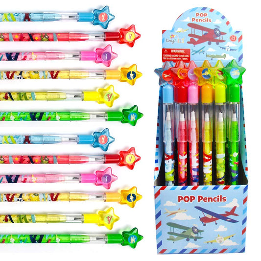 TINYMILLS 24 Pcs Airplane Multi Point Stackable Pencil with Eraser for Airplane Airshow Birthday Party Favor Prize Carnival Goodie Bag Stuffers