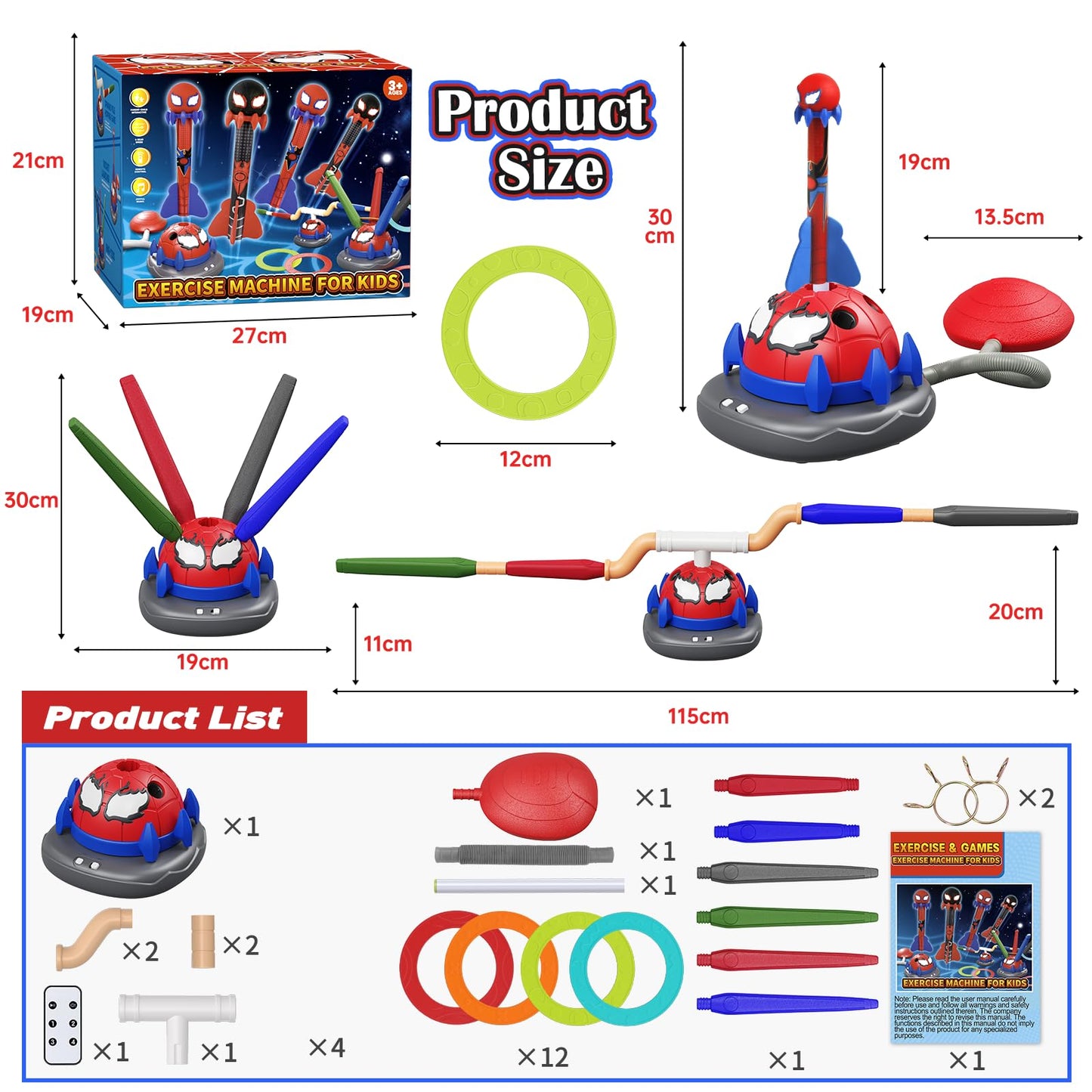 Scarmat 3-in-1 Outdoor Toys for Kids 3-8, Spider Rocket Launcher & Ring Toss Musical Jump for Sports and Outdoors Active Play Set, STEM Learning Toys Birthday Gift for Boys Girls Ages 3 4 5 6 7 8