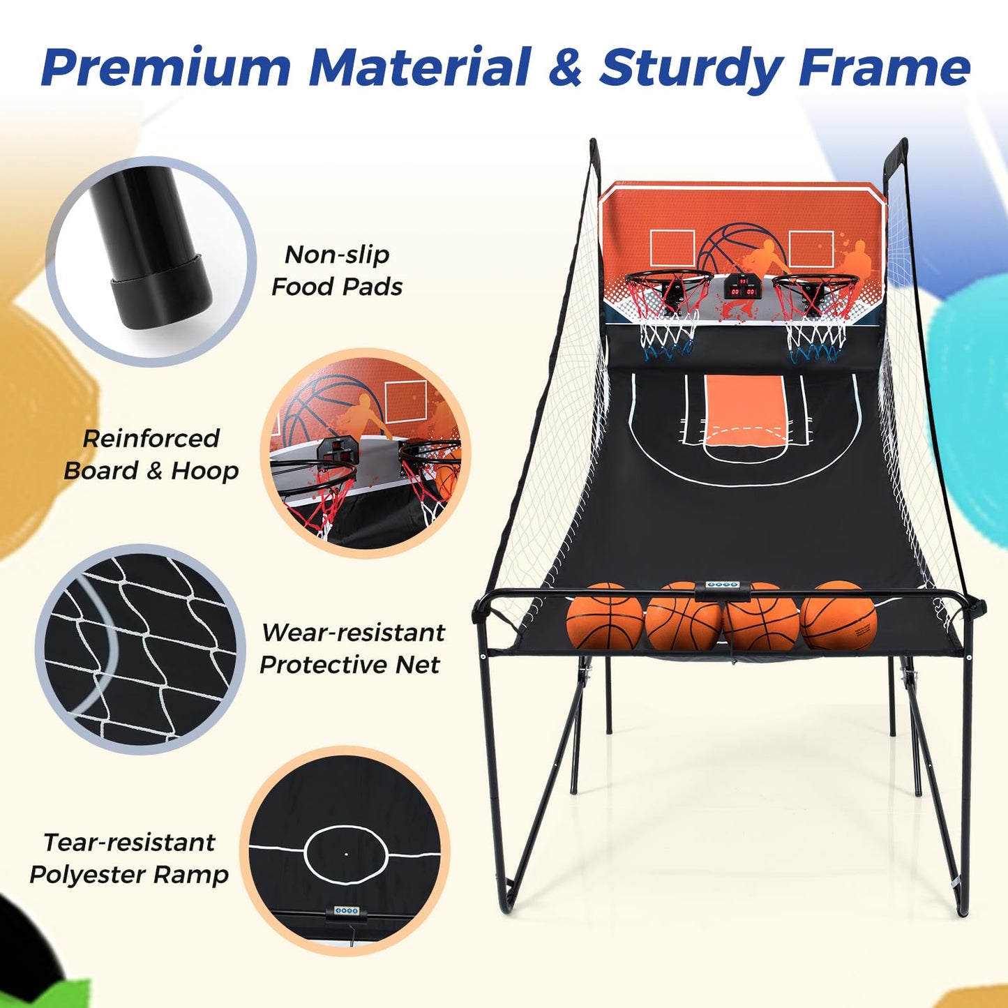 Giantex Arcade Basketball Game Indoor Dual Shot with 8 Game Modes, 4 Balls, 2 Hoops, Air Pump and LCD Scoreboard, Foldable Electronic Basketball Games for Adults and Kids