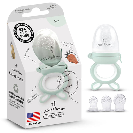 Moss and Fawn Forage Feeder - Baby Fruit Feeder, Frozen Breast Milk Popsicle Teether & Pacifier - BPA, PVC & Phthalate-Free - Fern