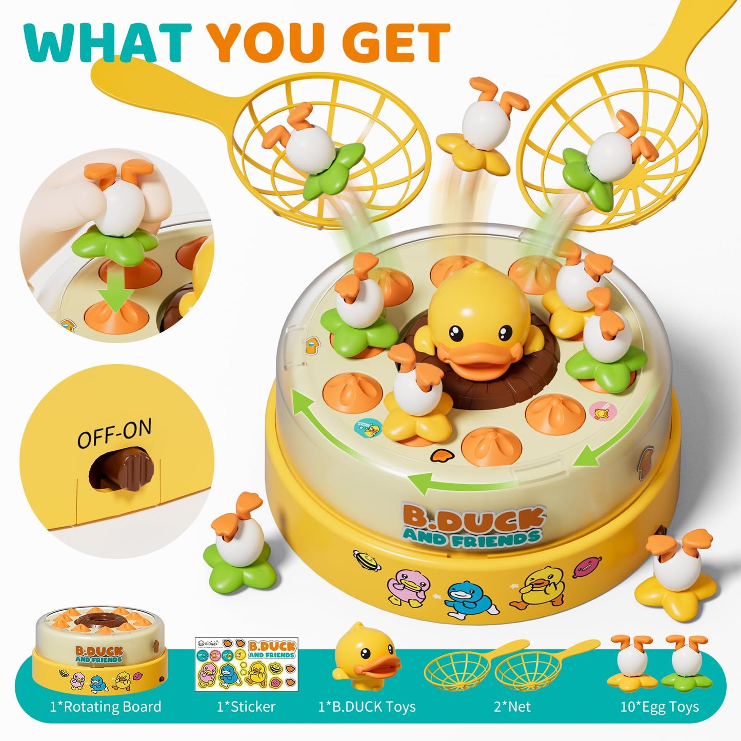 PANITU B.Duck Games, Bounce and Catch Board Game for Kids Age 4-6, Interactive & Music Pop Up Toy for Kid, Duck Games for 5-7 Boys Girls, Birthday Gifts for Toddlers 3-5
