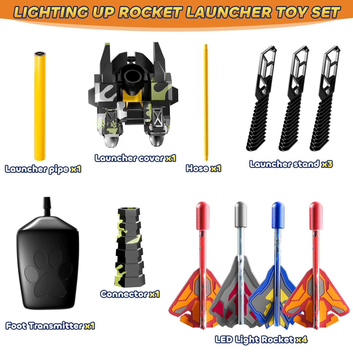 DULONIME Rocket Launcher for Kids with 4 LED Airplane Rockets and Tank Launcher, Outdoor Toys for Toddlers, Rockets for Kids Age 4-8, 2 3 4 5 Year Old Boy Birthday Gift, Launching up to 120+ Feet
