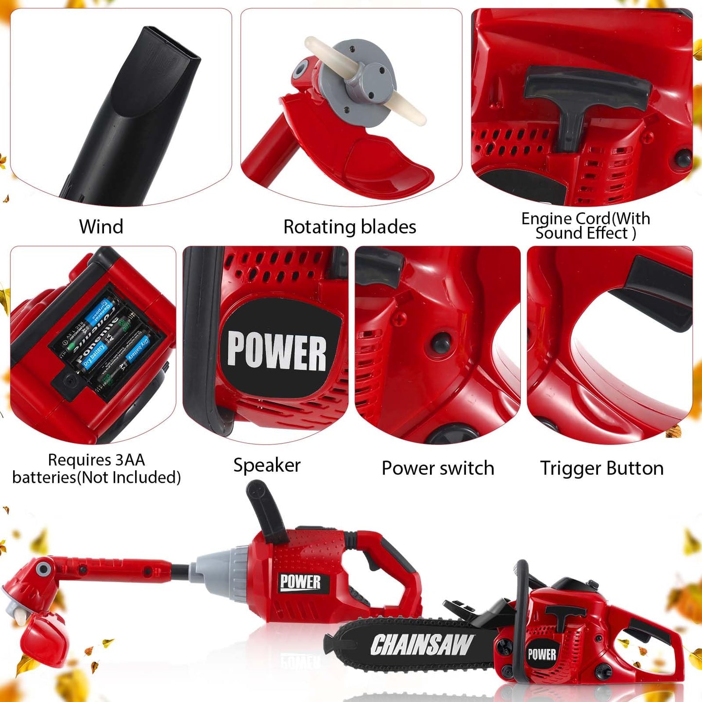 Arrowbash Toy Chainsaw & Kids Weed Trimmer Set for Kids, Battery Powered with Sounds, 2 Pcs Gardening Toy Gift for Boys & Girls