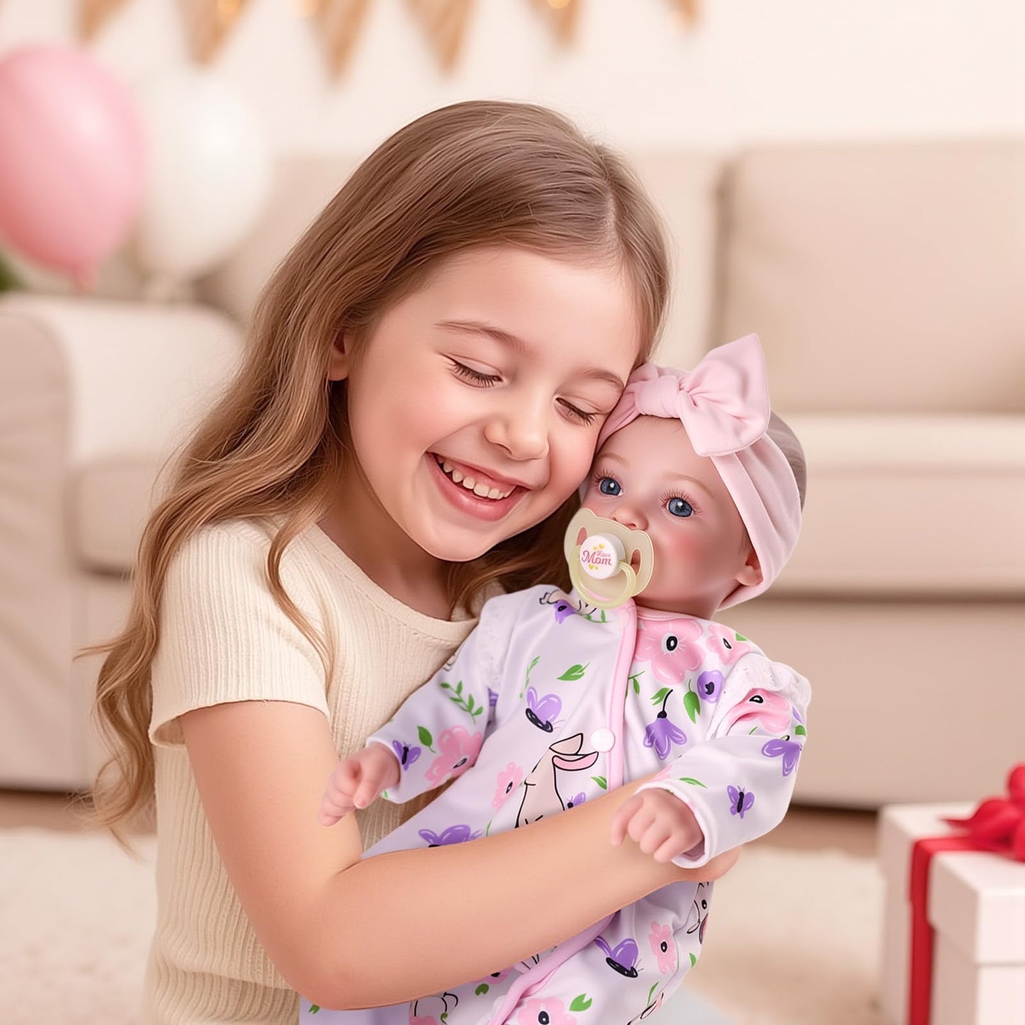 BABESIDE 18-Inch Reborn Baby Doll Girl – Realistic Lifelike Bebe Reborn de Silicona with Bunny Outfit, Magnetic Pacifier, Bottle, Diaper & Birth Certificate, Real Life Baby Dolls Gift for Kids Ages 3+