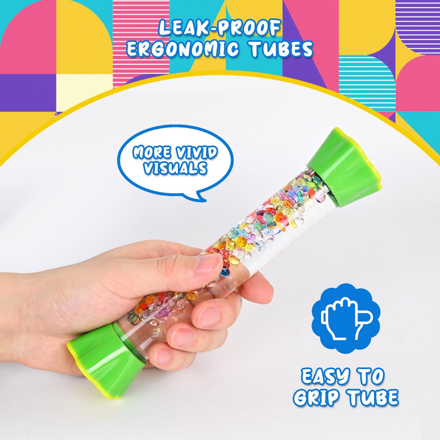 FKYTION Cool Tubes Toy Liquid Motion Bubbler 4-Pack, Colorful Sensory Toys, Classroom Learning & Time Management, Home or School Desktop Toys