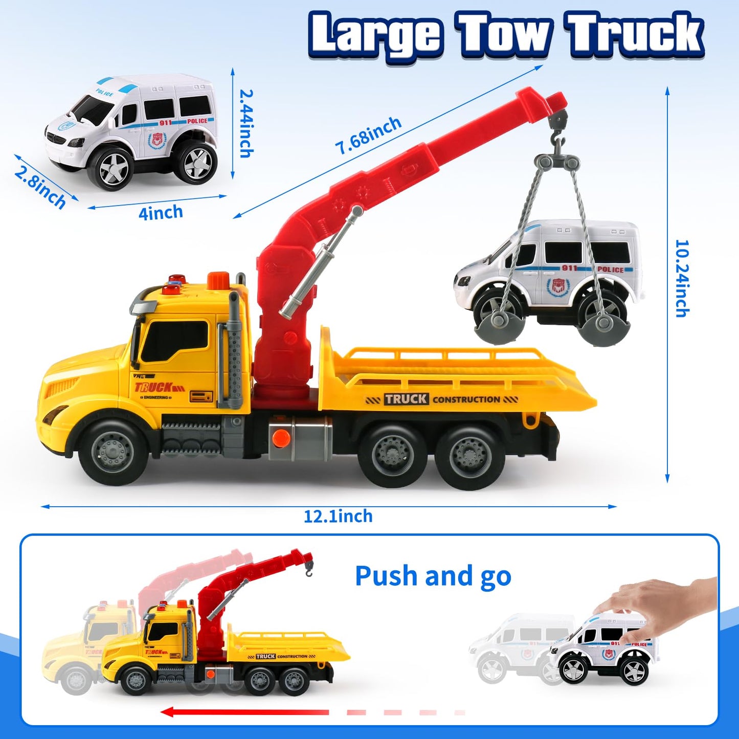 DWIRCTOYS Toddler Boy Toys,Tow Truck Toy for 3 4 5 6 7 Year Old Boys,Friction‑Powered Rescue Tow Truck with Lights and Sounds,Birthday Gifts for Boys & Girls