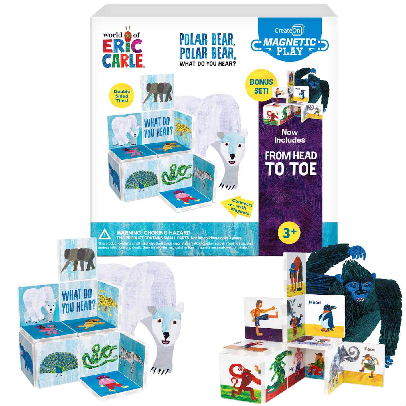 CreateOn Eric Carle Polar Bear with Head to Toe Bonus Set Magnetic Tiles, Building Set for Kids, Magnetic Building Toys for Kids, STEM Toys for Boys and Girls Ages 3+, 24 Piece