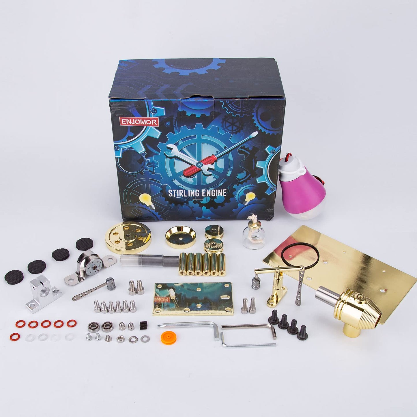 Fundiyengdi Hot Air Stirling Engine Model Kit, DIY Metal Balance Stirling Steam Engine Model That Works, Mechanical Electricity Power Generator Model Learning Physics Model