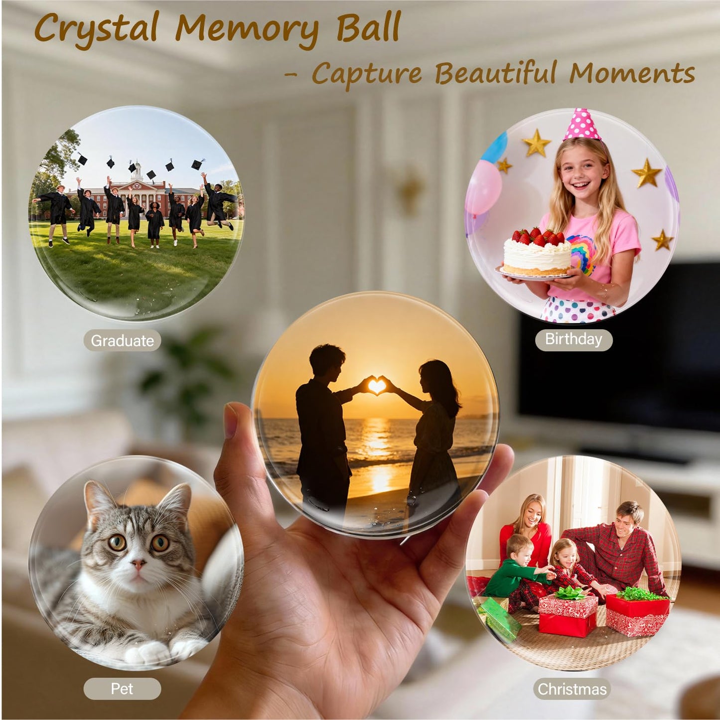 Memory Orb Video Player, 3.15’’ Crystal Memory Sphere Ball, Rechargeable 3D Memory Pearl Video&Photo&Music Player, No App/WiFi, 16GB Digital Frame for Anniversary, Birthday, Wedding, Pet Memorial