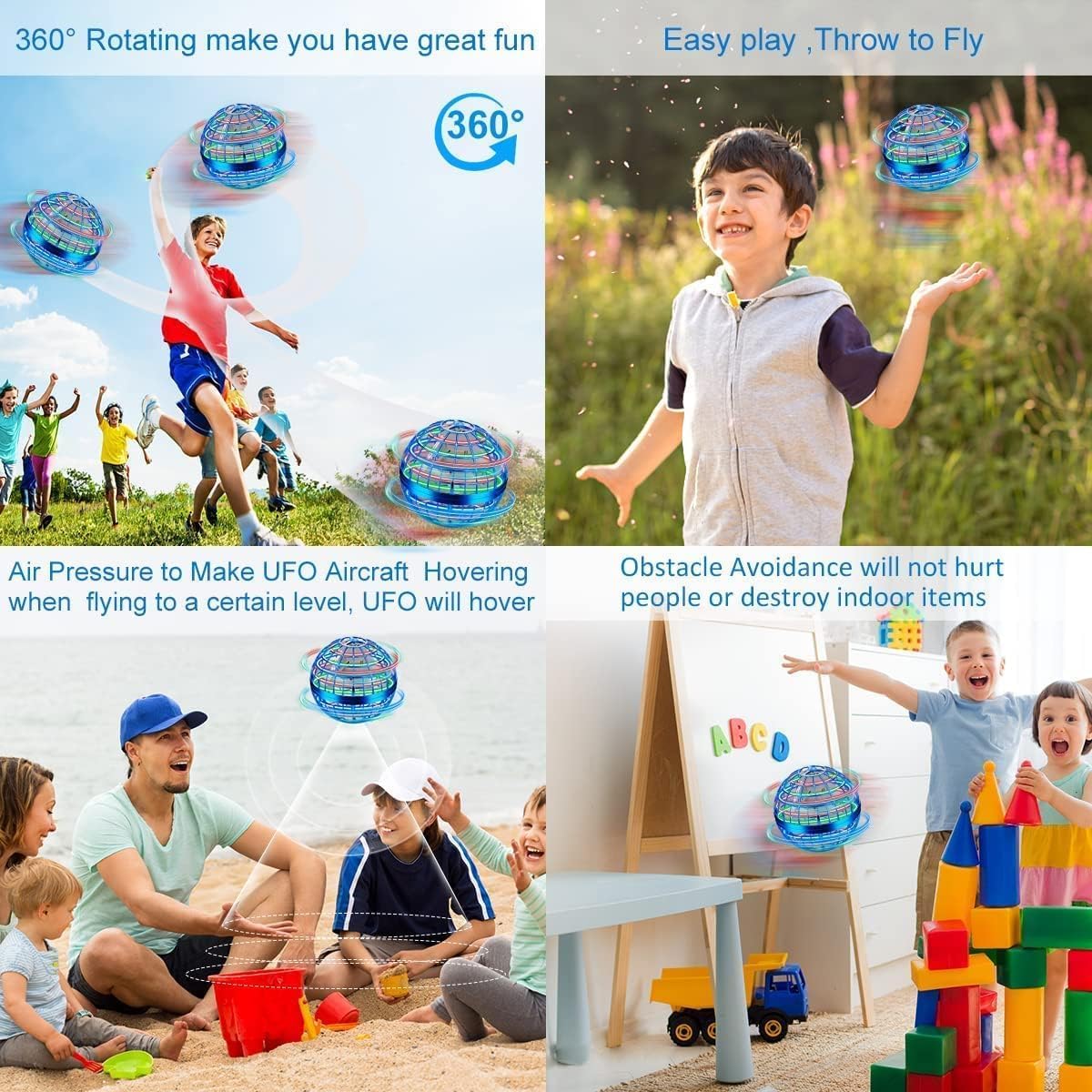 Junywell Flying Orb Ball Toy, Hover Hand Mini Drone Cosmic Globe, Fly Spinners for Kids Adults Indoor Outdoor Toys, Cool LED Lights Toys for 6 7 8 9 10+ Years Old Boys Girls Gift Blue