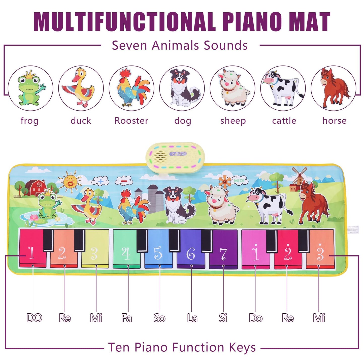 Toddler Toys Farm Animals Piano Mat, Baby Musical Floor Carpet Play mat for Kids,Sensory Educational Learning Dancing Keyboard,Touch Blanket Xmas Christmas Birthday Gift for 1-5 Year Old Girl boy