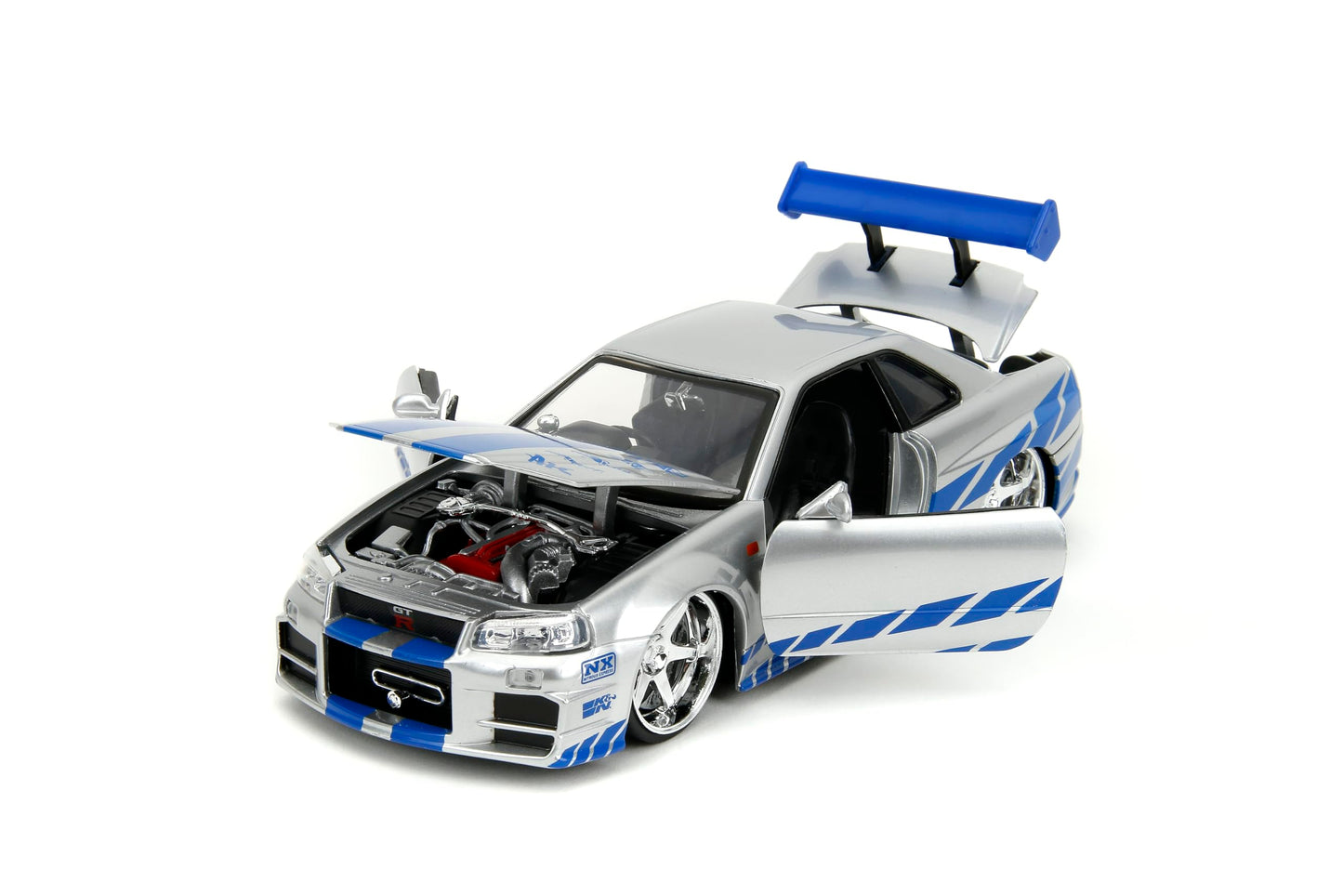 Jada Toys Fast & Furious Brian’s 2002 Nissan Skyline R34 Die-cast Car, 1:24 Scale, Silver & Blue