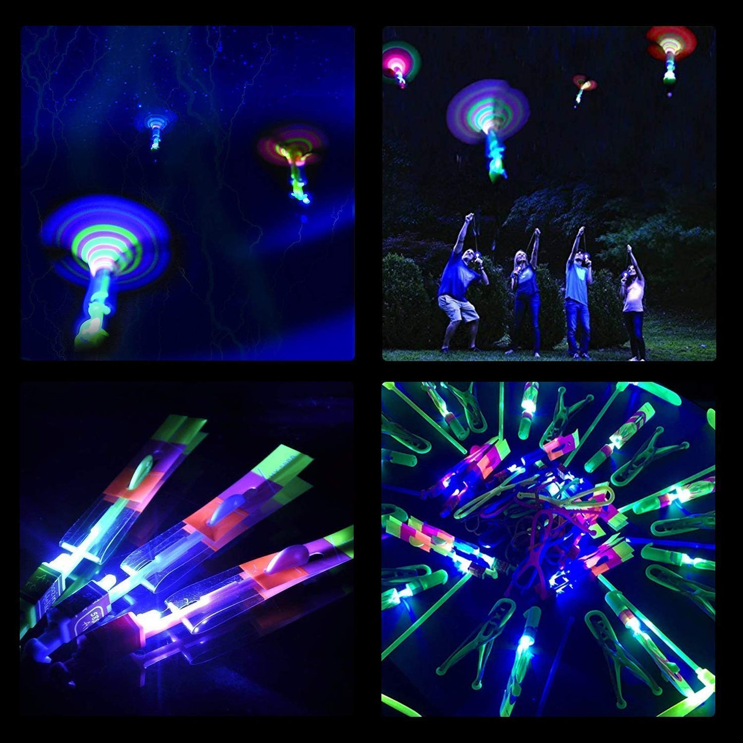 JX 48 Sets LED Flying Set, 24 Slingshot+24 Glow Helicopter, Flying Toy Outdoor Toys Glow in The Dark Party Supplies Party Favors for Kids