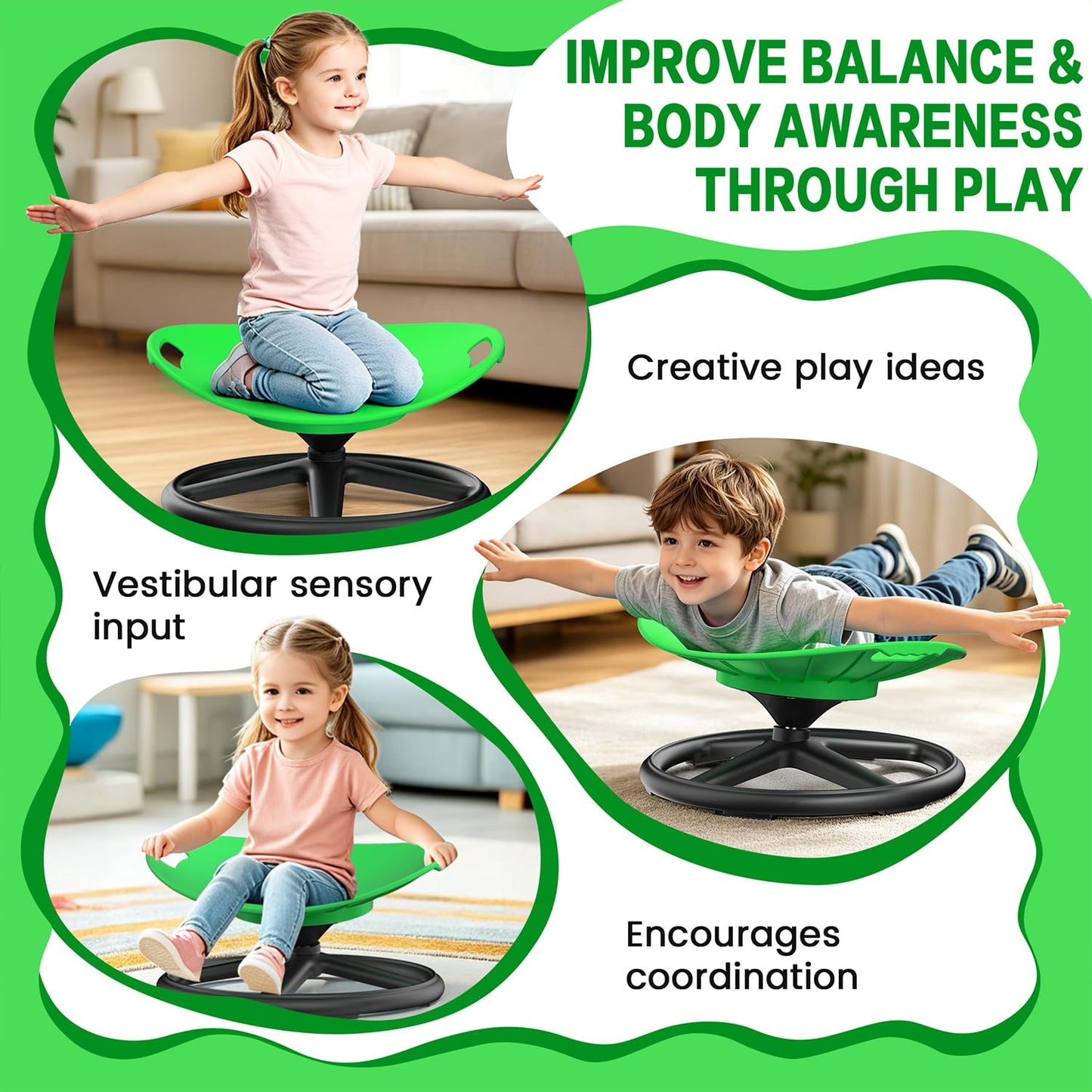 HERLAYN Spinning Chair for Autistic Kids Upgrade Handle Sensory Spinning Chair, 360° Silent Swivel Chair for Kids, Sensory Chair for ADHD Kids for Home & Classroom