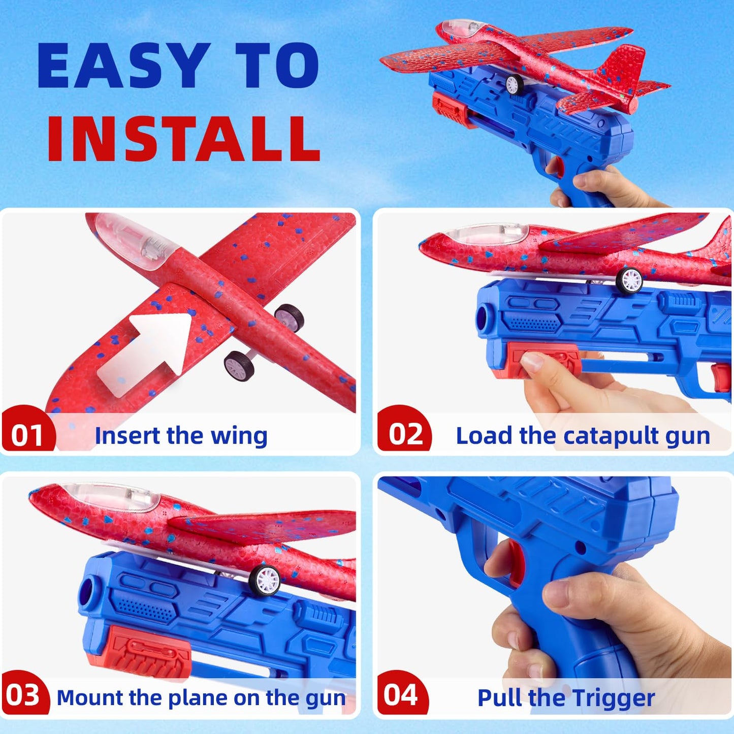 Neoot Toy Airplane, 3 Pack Airplane Launcher Toys 2 Flight Mode Glider Plane Outdoor Toys for Kids Ages 3 4 5 6 7 8 9 10 11 12 Year Old Boys & Girls Birthday Gift, Educational Flying Kids Toys
