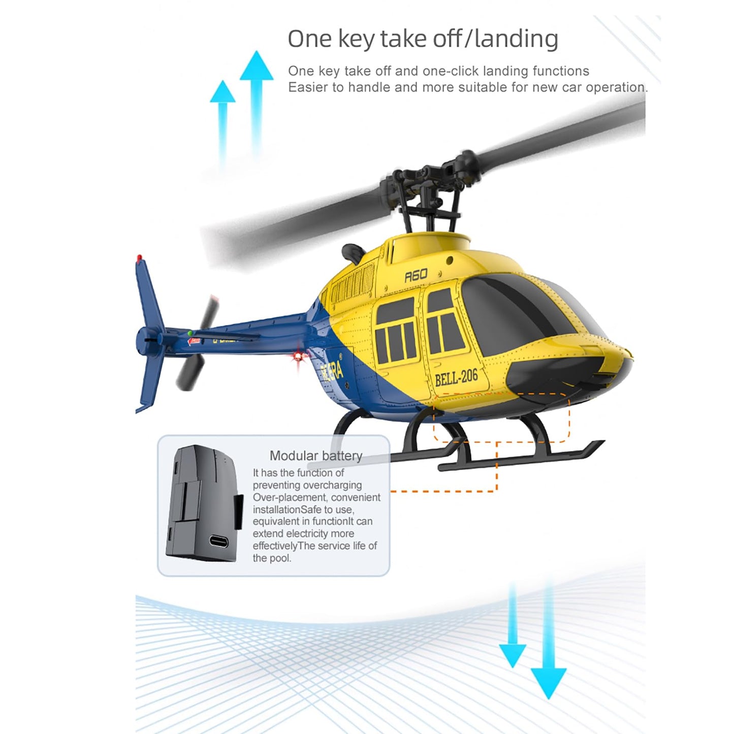 Ssccgym A60 206 Remote Controlled Helicopter Aircraft Plane 4CH RC Heli Aileronless 1/42 Scale 6-Axis Gyroscope Altitude Hovering Optical Flow Position 2Batteries for Adults Beginners/Grey
