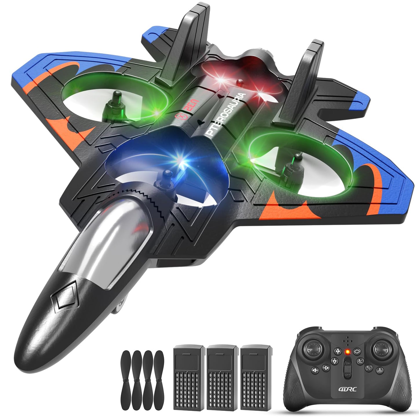 Tubokoro Foam Remote Control Airplanes with 3 Batteries, RC Planes for Kids Adults 8-16, RC Airplane Fighter Jet with Light, 360° Flip Fighter Jet Toys, Stunt Roll, Airplane Toy Gifts for Kids Boys