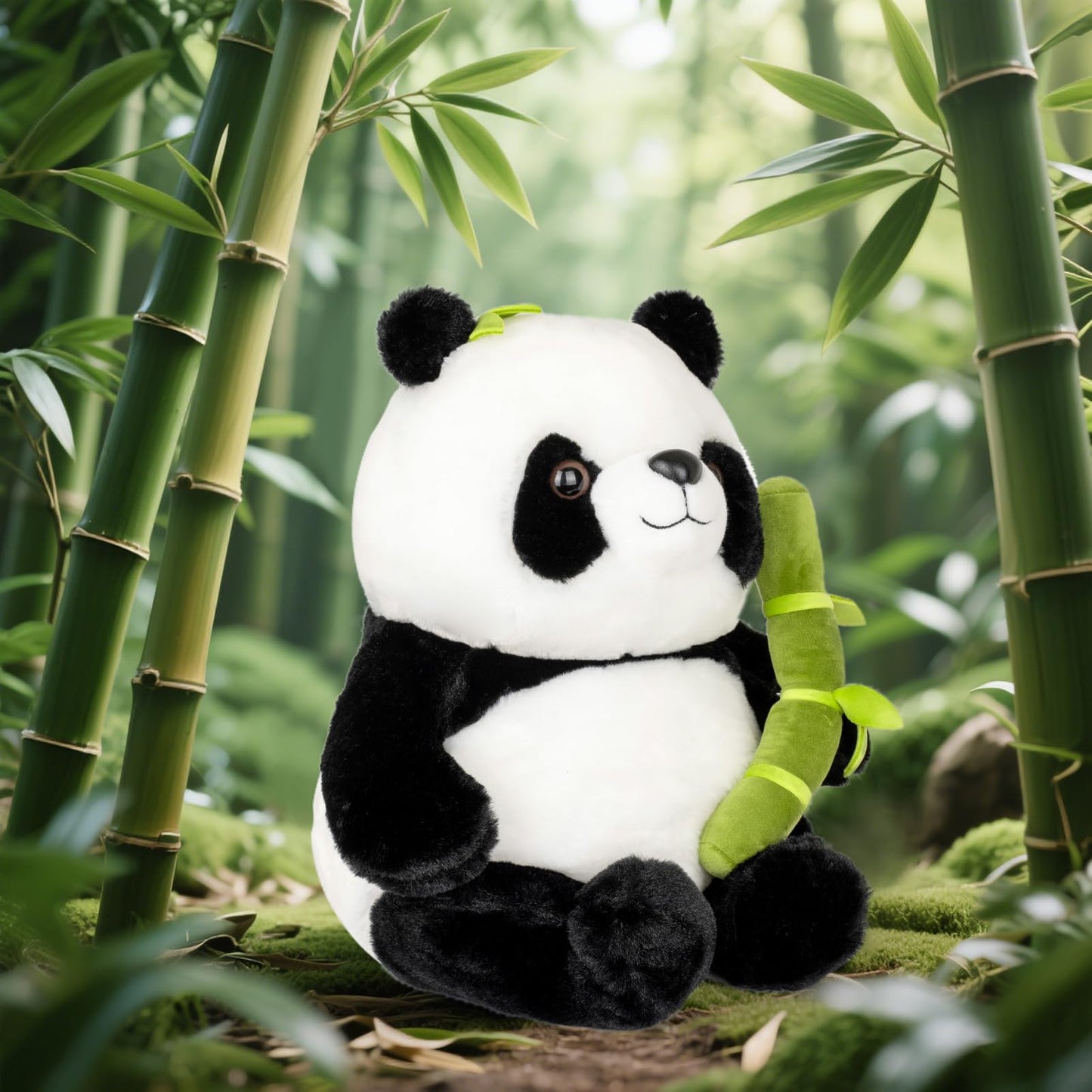 Wanwu World Panda Stuffed Animal 9'' Soft Bear Plush Toys with Bamboo Stuffed Panda Plushies Cute Doll Gifts Black and White (9inch