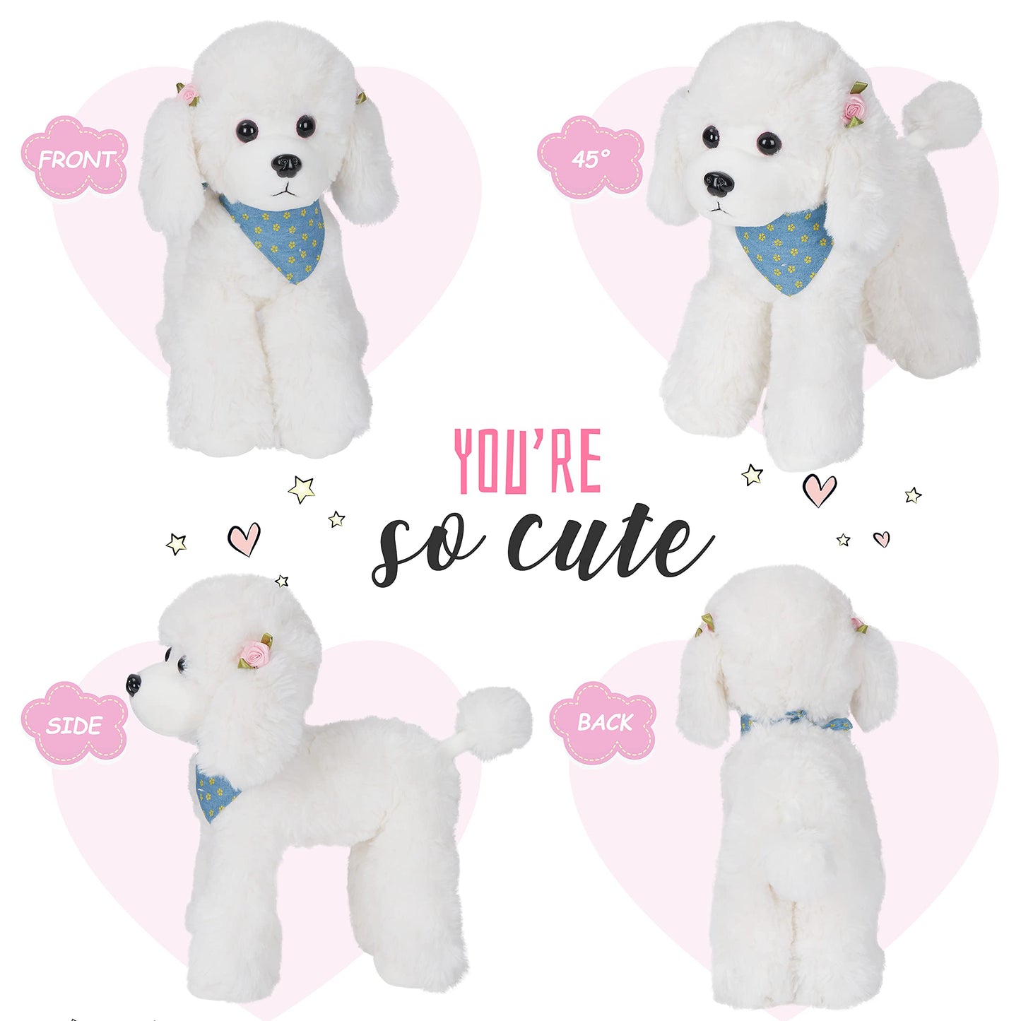 Athoinsu Realistic White Poodle Puppy Stuffed Animal Soft Adorable Hugging Puppy Dog Plush Toy Children's Day Holiday Birthday (White)