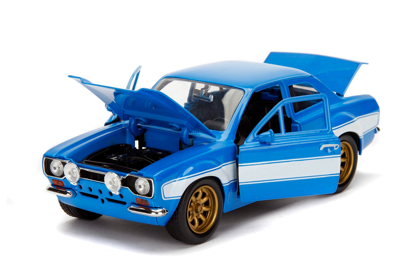Jada Toys Fast & Furious Movie 1970 Brian's Ford Escort Blue with White Stripes, 1/24 Diecast Model Car