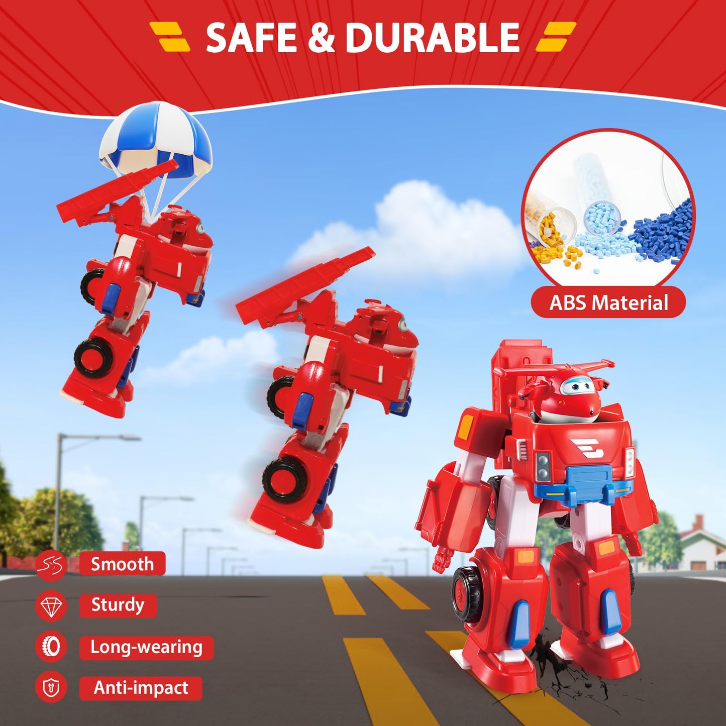 Super Wings Transformable Toys, 7" Jett Robot Suit and 2” Scale Transforming Jett Mini Action Figure,2-in-1 Mode Vehicle and Robot, Vehicle Playset for Kids 3+,Gifts for Boys and Girls,Red