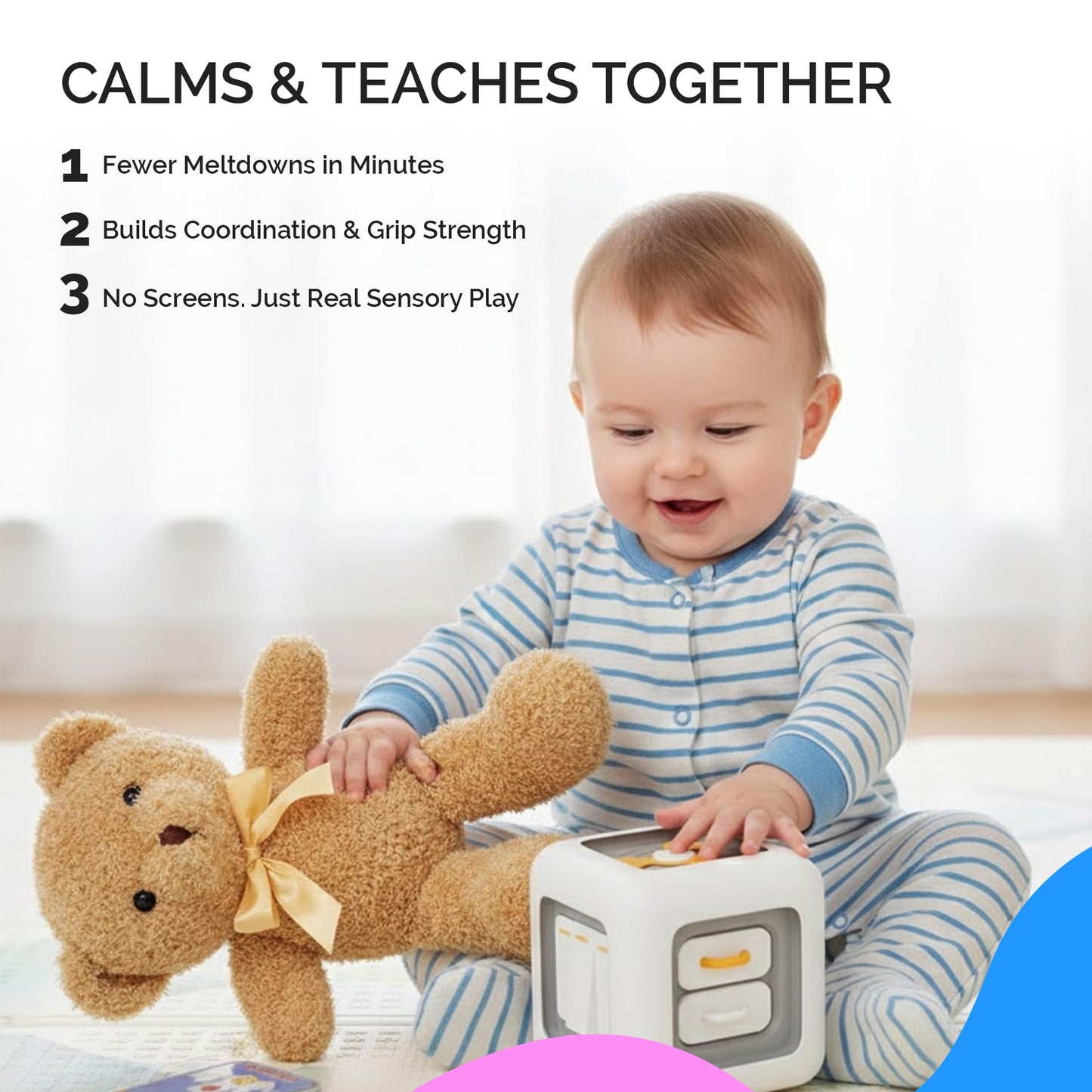 SmileyBubs Montessori Baby Toys 6-12 Months, Montessori Toys for 1 Year Old, Baby Sensory Toys for 6-12 Month Infants - A Sliding Box, Puzzle, Switchboard, Pulling Carrots, Doll, Fruit Flash Cards