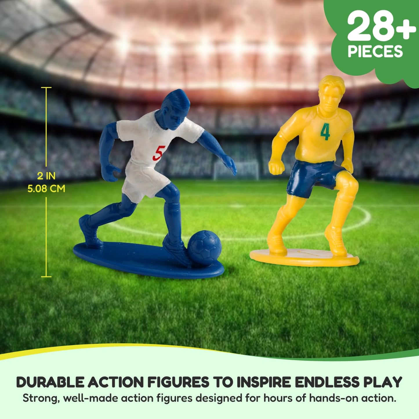 Kaskey Kids Soccer Guys, Blue vs. Yellow, 27 Pieces in Each Set, Includes 2 Teams, Accessories, and Travel Storage Case, Nostalgic Sports Action Figures for Imaginative Play, Ages 3 and Up