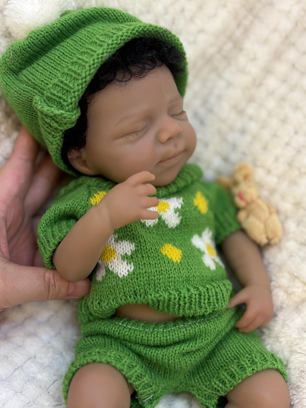 Abenduot 13inch Dark Skin Full Body Silicone Baby Dolls Realistic Silicone Newborn Anatomically Correct Girl Dolls with Hand Rooted Hair