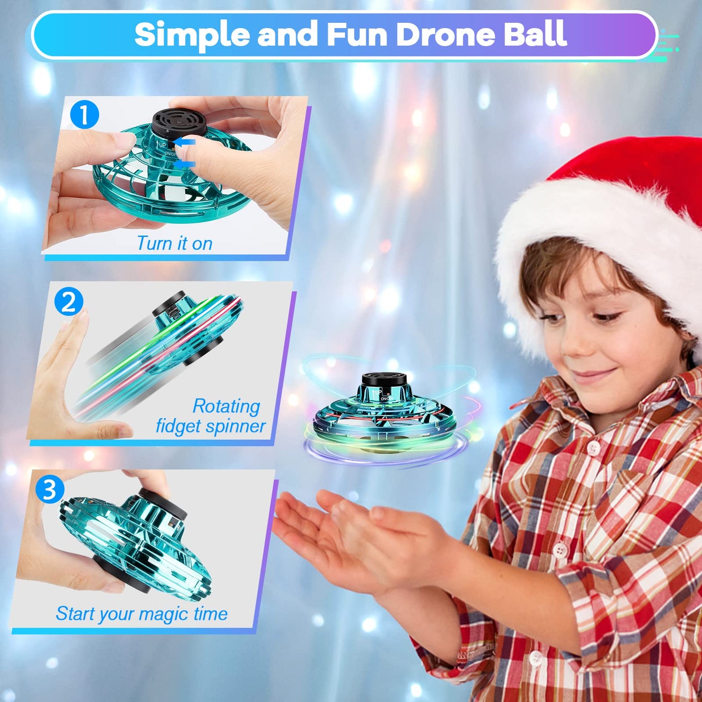 Vantexi Drone for Kids Flying Toys, 2026 Upgrade LED Fidget Spinner, Hand Operated Fidget Flying Spinner Toy for Indoor Outdoor, Christmas Birthday Gifts for 6 7 8 9 + Year Old Boys Girls