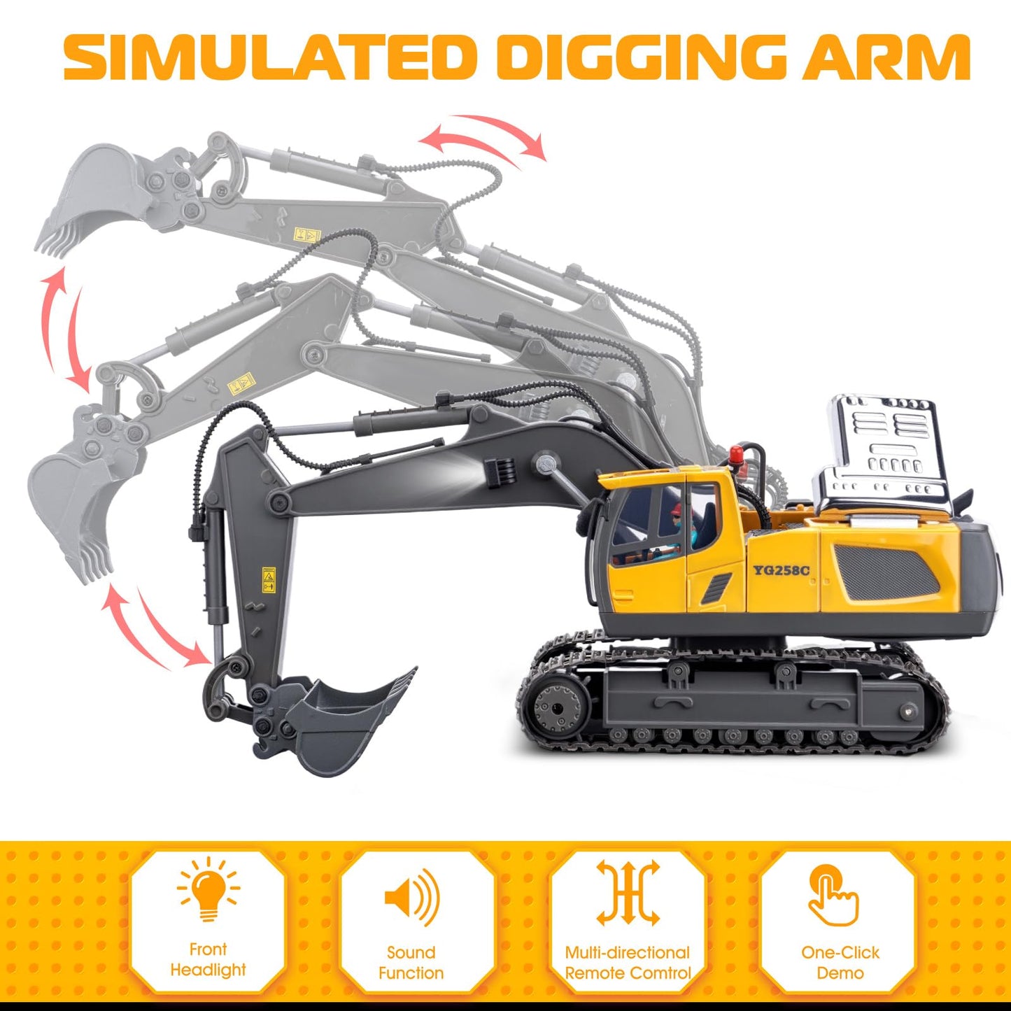 Samtop Remote Control Excavator Toys, 11 Channel 1:20 RC Construction Vehicles, 680° Rotation Car Toys for 6 7 8 9 10 Year Old Boys Kids, RC Truck Digger Toys Christmas 3 4 5 Birthday Gifts