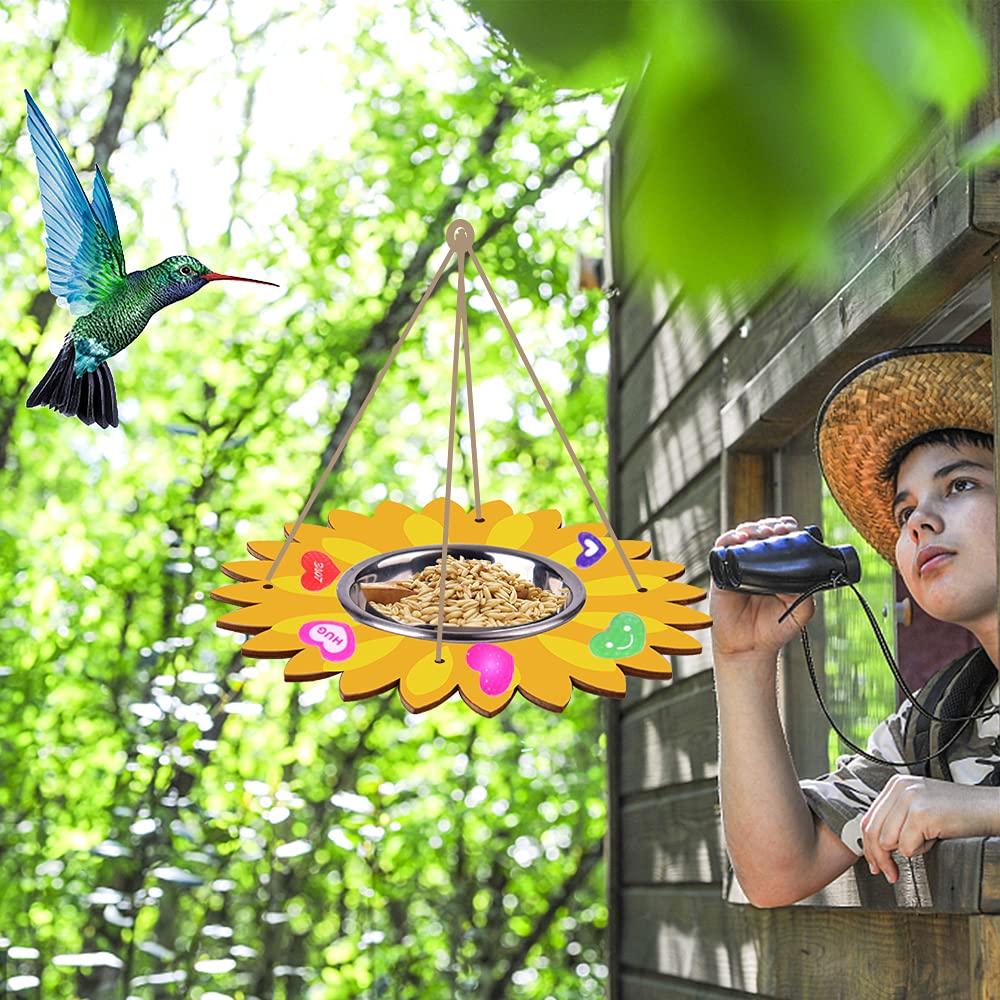 Kids Arts and Crafts Bird Feeders for Outside, 3 Pack DIY Wooden Paint Kits Outdoor Educational Fun Kids Crafts Hanging Sunflower Donut Avocado Bird Feeder DIY Gift for Girls Boys Age 3-5 4-8 8-12