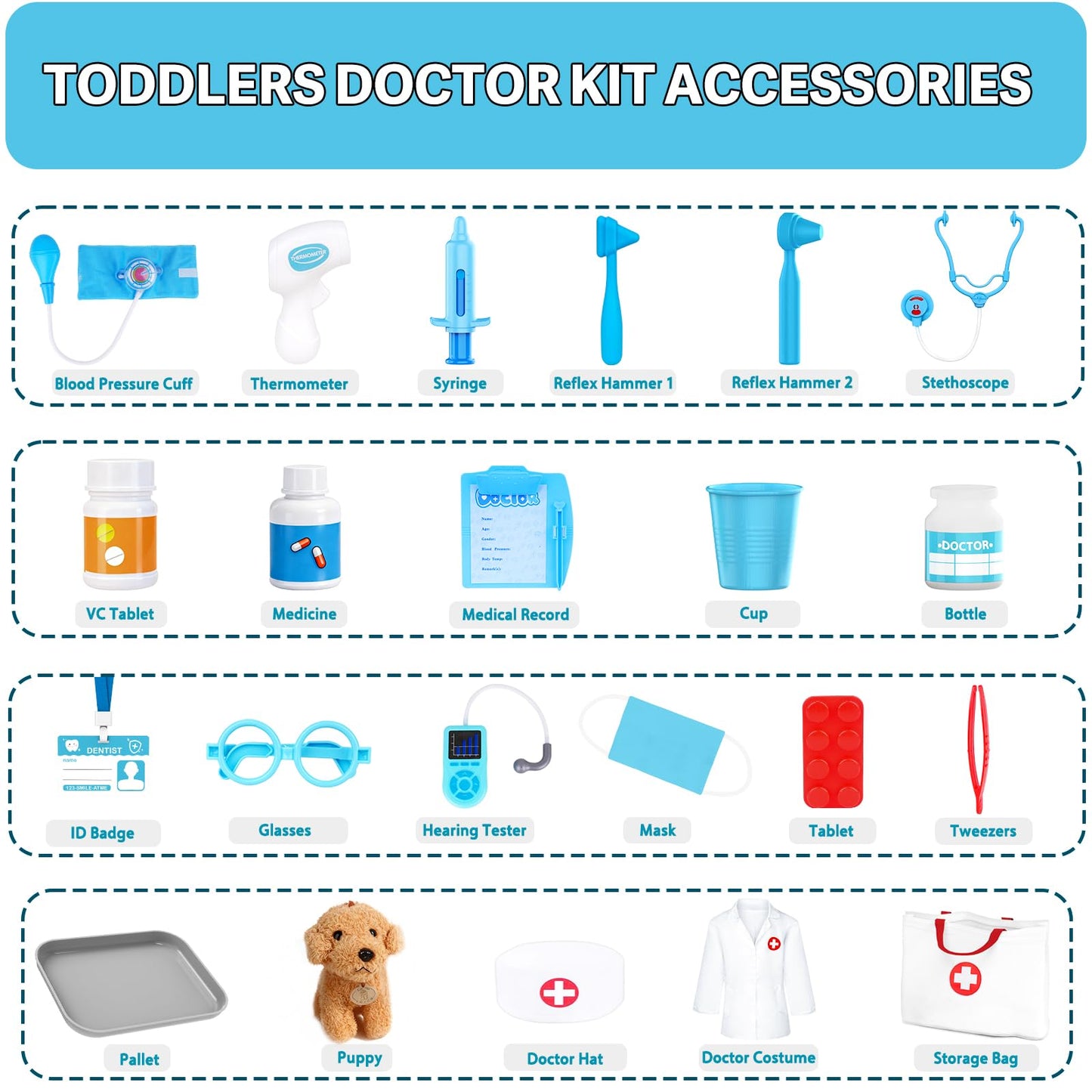 Doctor Kit for Toddlers 3-5 - Play Veterinarian Set Toys for 3 4 Year Old Boys Girls, Pretend Play Medical Kit with Dog, Bag, Costume, Stethoscope, Birthday Gifts for Kids
