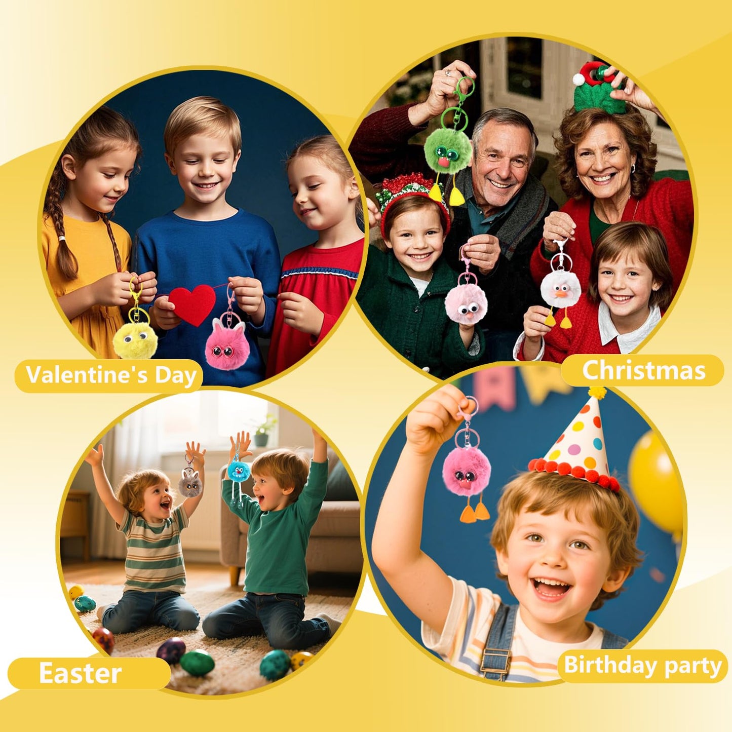 30PCS Party Favors Kids Keychains - Fun Keychain Cute Birthday Goodie Bags Stuffers for Kids Plush Keychain Bulk Monster Keychains End of Year Student Gifts from Teacher 5th Grade Graduation Gifts