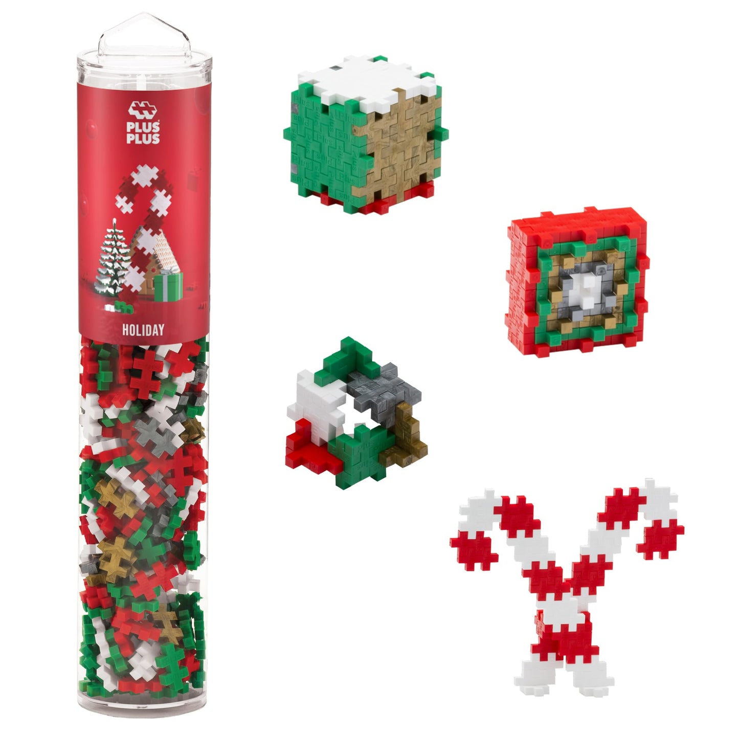 PLUS PLUS 240 Piece Holiday Mix Tube - Mini Interlocking Building Blocks Set, Stem Toys for Kids - Sensory Bin Fillers/Math Manipulatives Classroom Must Haves Gifts for Boys & Girls