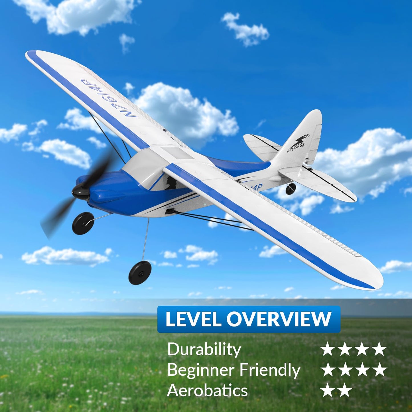VOLANTEXRC RC Plane Trainer Sport Cub 4CH Remote Control Airplane with Prop Saver, 6-Axis Gyro Stabilizer & 3 Modes to Fly, Radio Controlled Aircraft RTF for Beginners & Adults (500mm,Blue)