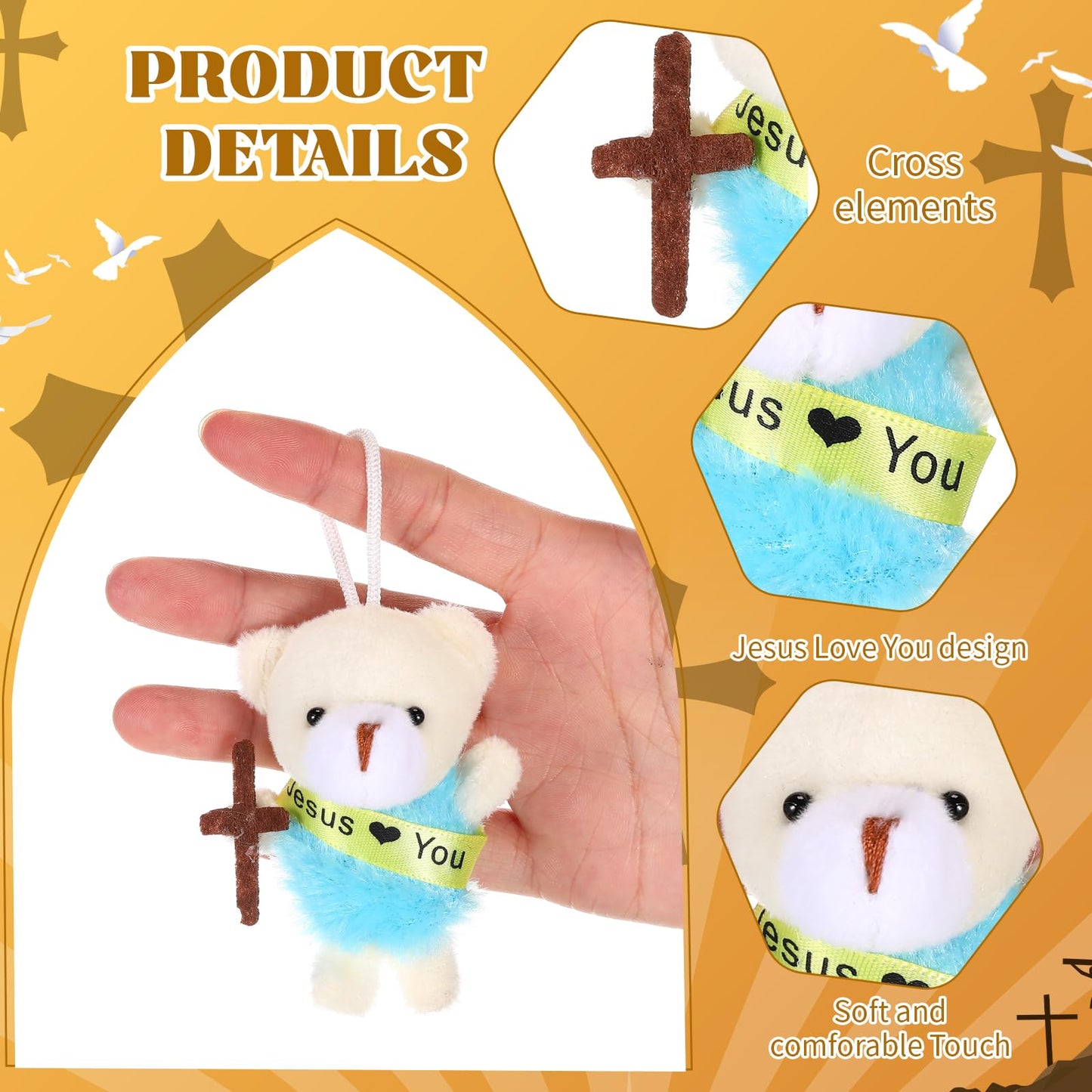 Soulchen 12 Pcs Jesus Love You Mini Plush Animal Toys for Kids Christian Small Stuffed Animal Toys with Ribbon and Cross Religious Gifts for Vbs Party Favors Easter Egg Fillers Church Decorations