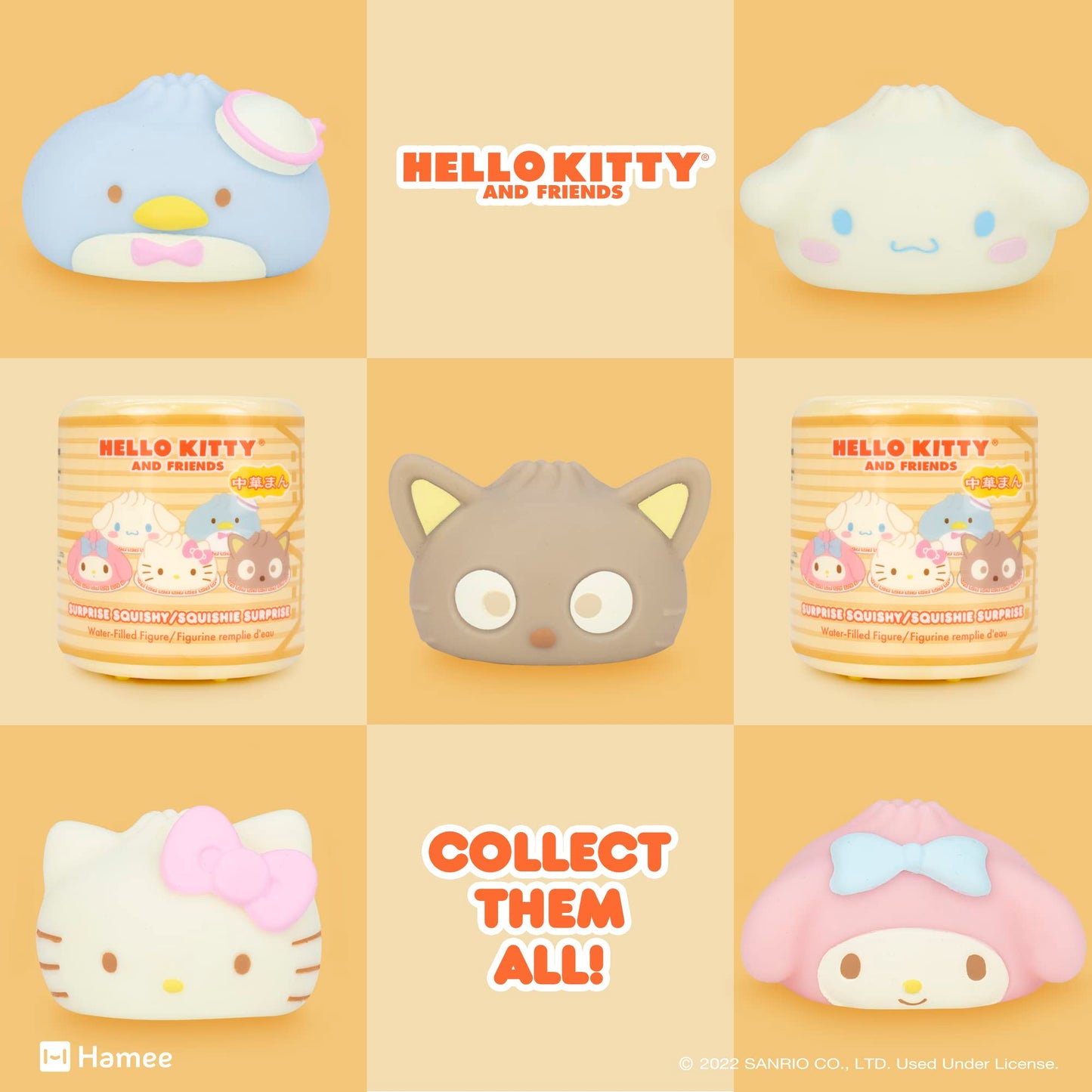 Hamee Sanrio Hello Kitty and Friends Cute Water Filled Surprise Capsule Squishy Toy [Steamed Bun] [Birthday Gift Bag, Party Favor, Gift Basket Filler, Stress Relief] – 5 Pc. (All 5 Styles)