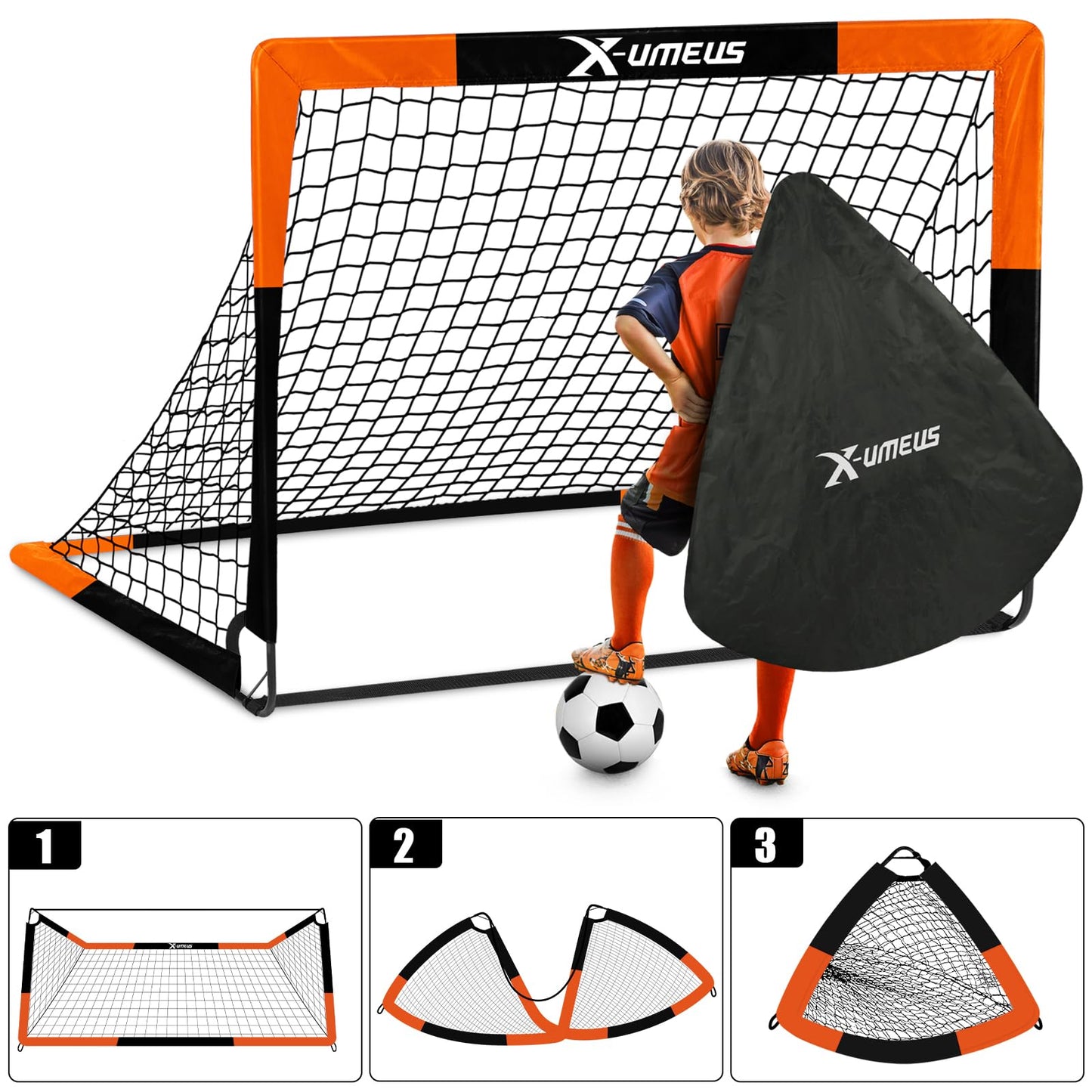 Kids Soccer Goals for Backyard Set- 2 of 6X4/ 4X3 ft Toddler Soccer Goal Training Equipment with Soccer Ball, Ladder, Pop Up Soccer Net for Kids Age 3-5 4-6 6-8 8-12 10-12 Outdoor Games Sports Gift