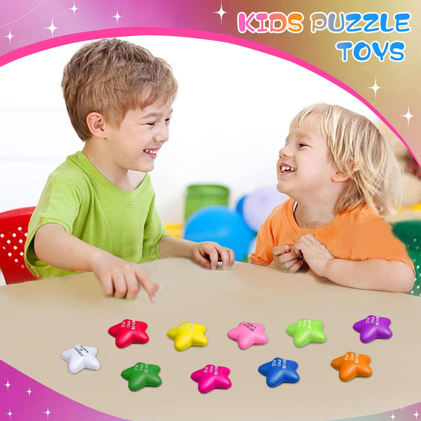 SHQDD 100PCS Bulk Star Stress Balls for Adults & Kids - Motivational Quotes Soft Foam Stress Relief Squeeze Toys, Fidget Anxiety & Anger Relief at Work/School/Home, Perfect Party Favors (Multi-Color)