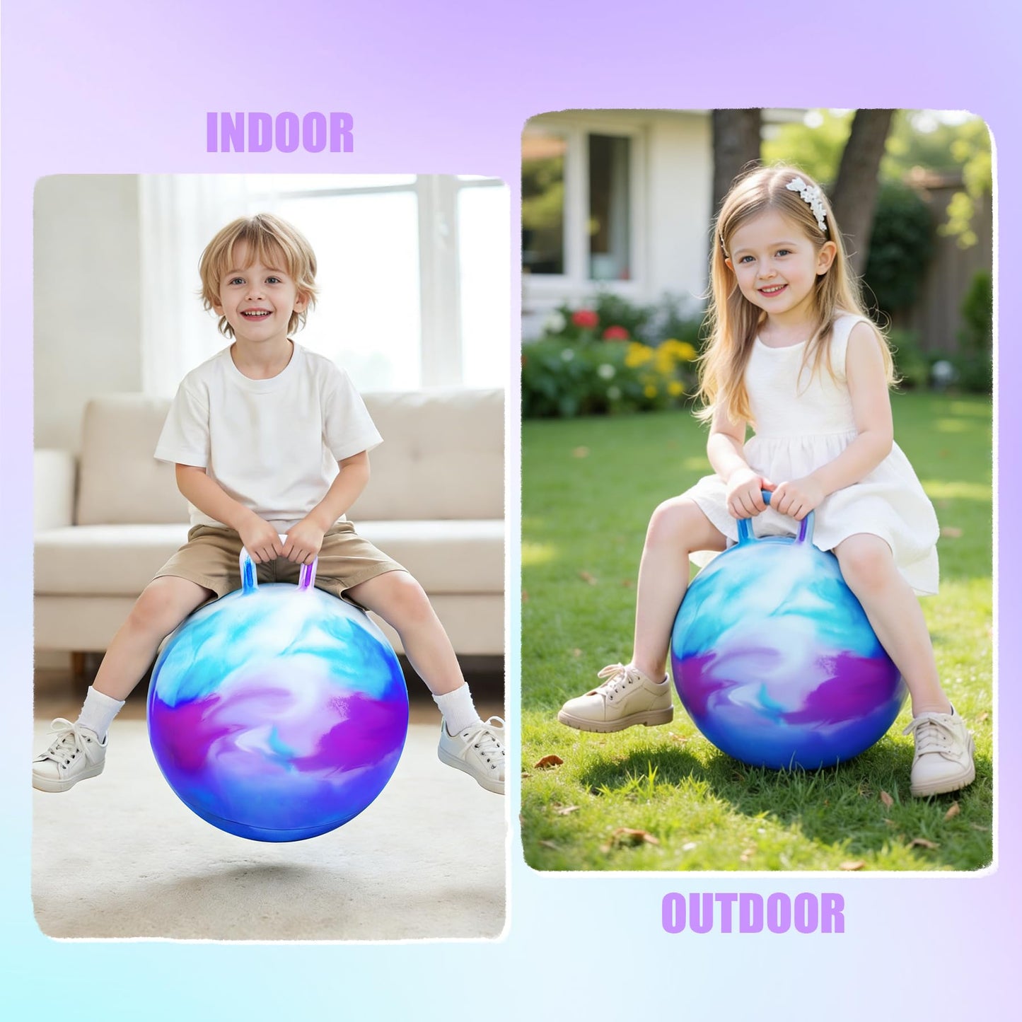 Upper Rider Hopper Ball for Kids 3-6, 18" Hippity Hop Balls, Outdoor Toys for Kids Ages 4-8 Bouncy Ball with Handle, Hopping Ball Birthday/Easter Gift Cloud